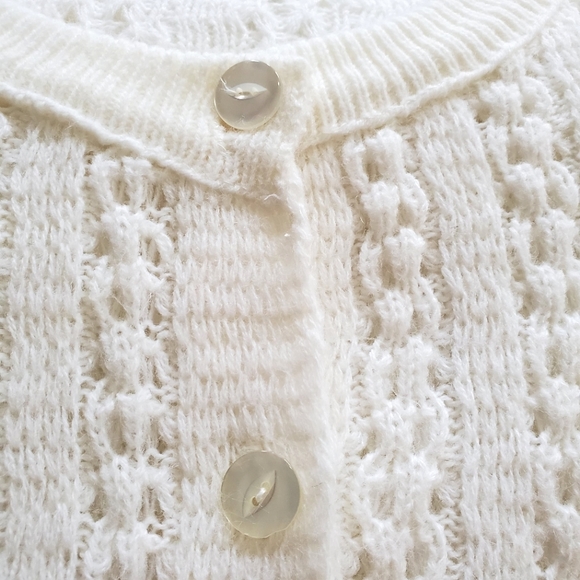 Vintage Knitted Button Up Sweater Poncho in Winter White - Picture 3 of 7